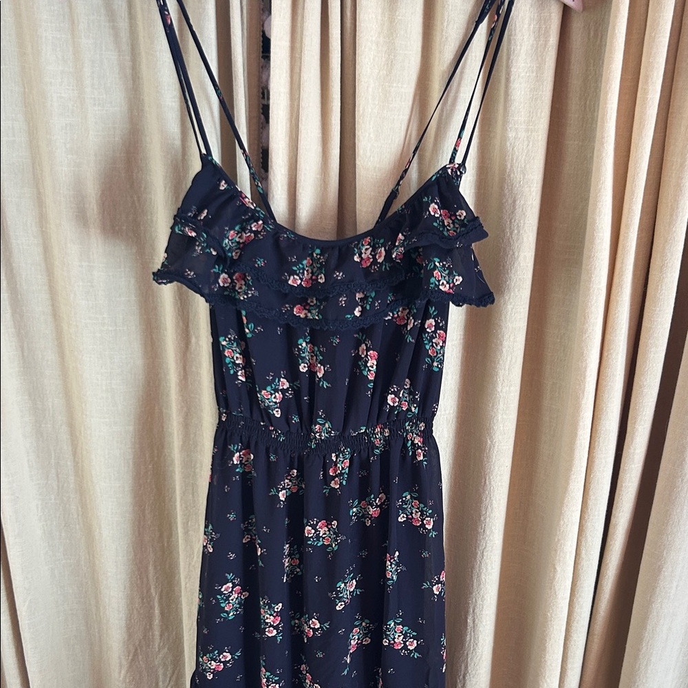 Guess Floral Black Dress with Ruffle Detail